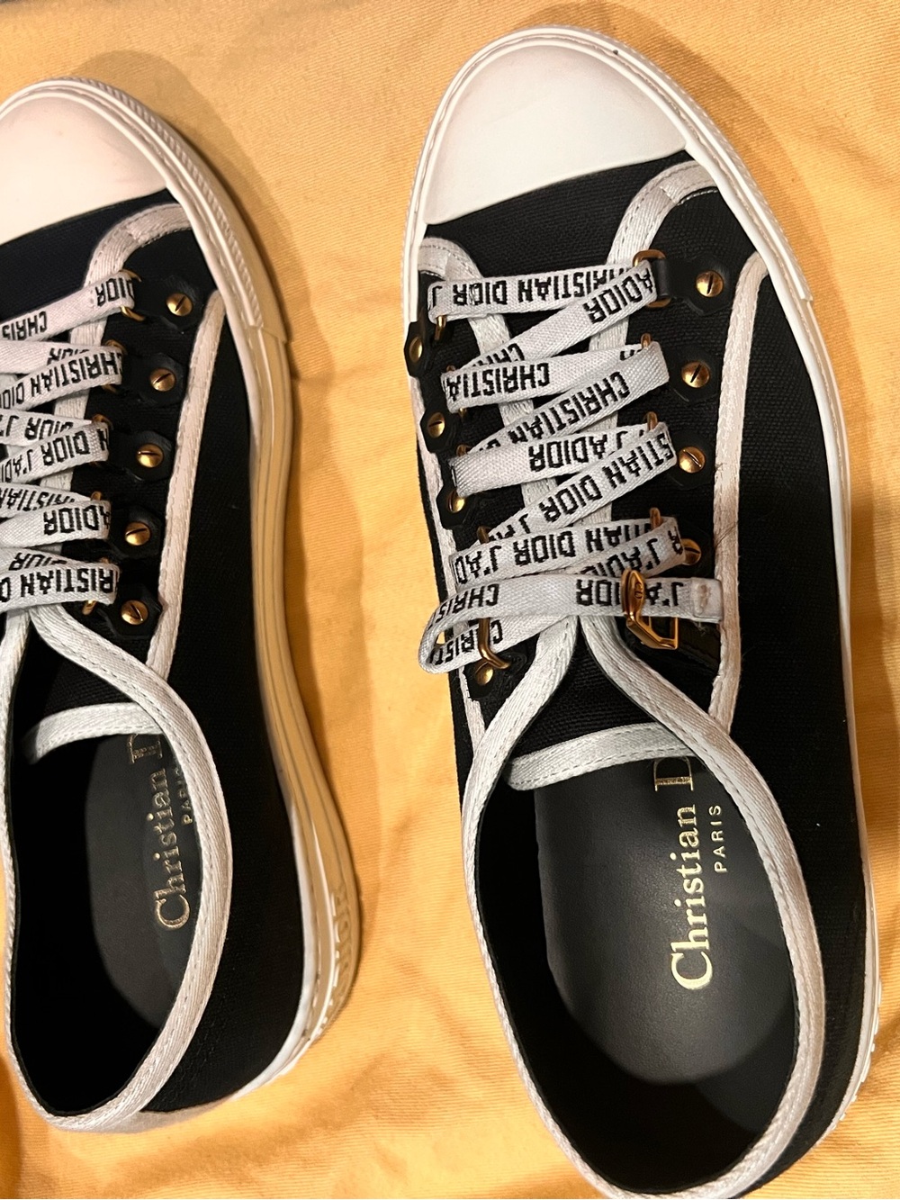 Dior Black Canvas Sneakers with White Logo Laces - Picture 3 of 4